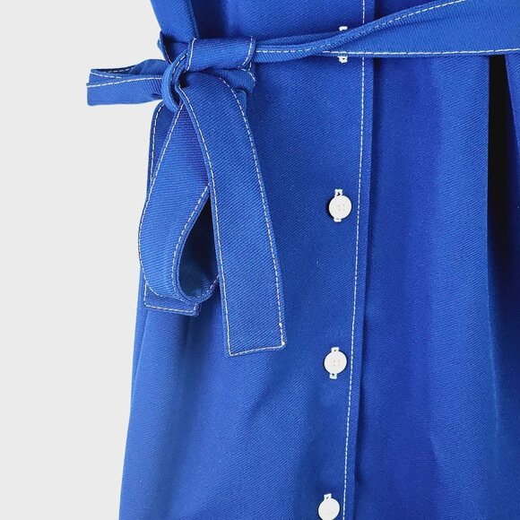 Vintage 1960's Contima Button-up Navy Blue Shift Collared Midi Dress, 16 - Picture 7 of 10